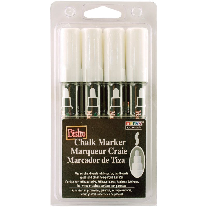 Marvy Uchida UCHIDA 4 White Broad Tip Bistro Chalk Marker - Image 1